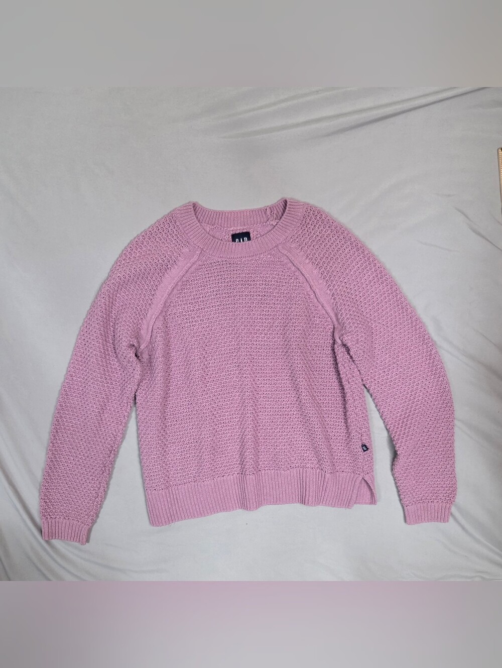 Gap Women's Large Textured Knit Raglan Sweater Pink Lavender Split Hem L